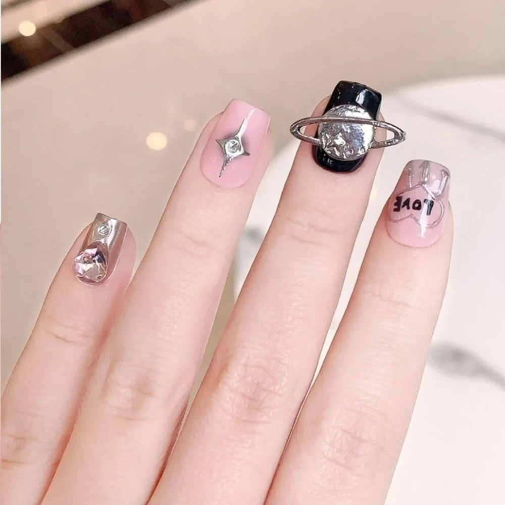 2/$16 3D Hearts Rhinestone Planet  Press On Nails
